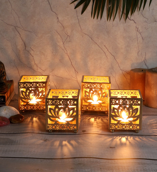 Lotus Etching Votive Set of 4
